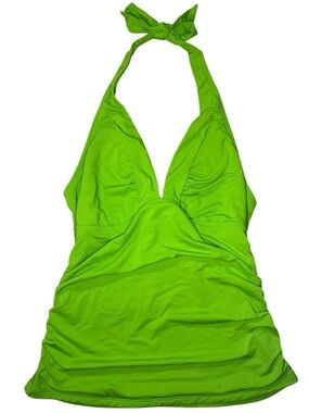 Athleta XS Women's Neon Green Halter Tankini Swim Top Pool Vacation Coverage
